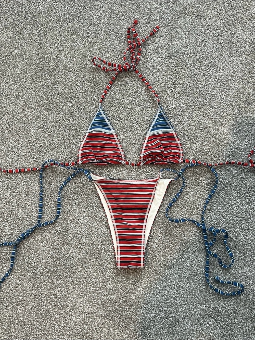 Striped Triangle Bikini Top in Red and Blue - Picture 4 of 4